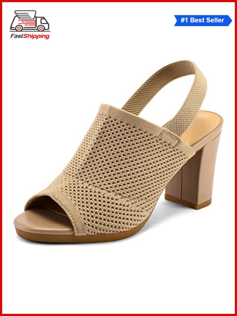 ✨ Women's Knit Peep Toe Slingback Chunky Block Heel Sandals